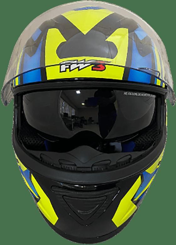 Capacete Fw3 Gtx Fox Com Óculos Interno Amarelo e Azul - Capacete